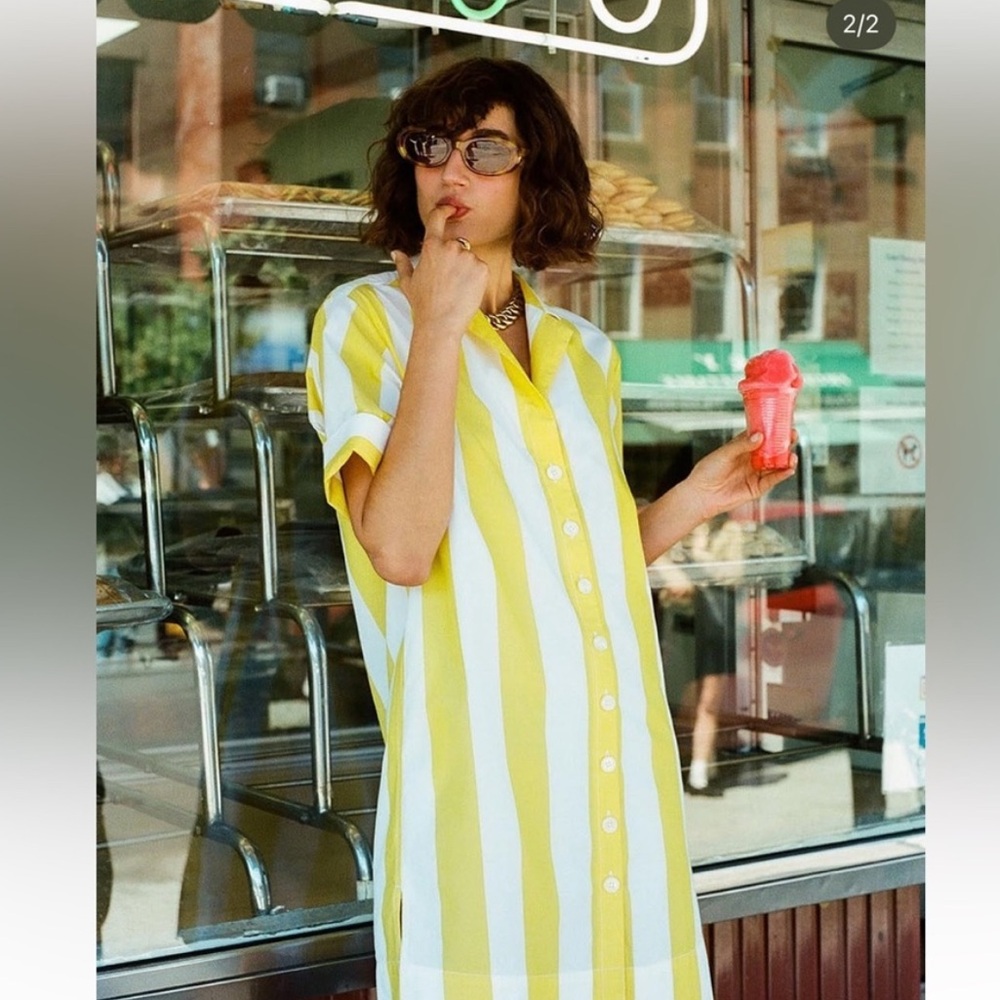 Jcrew Yellow and White Cabana Striped Shirt Dress size L NWOT